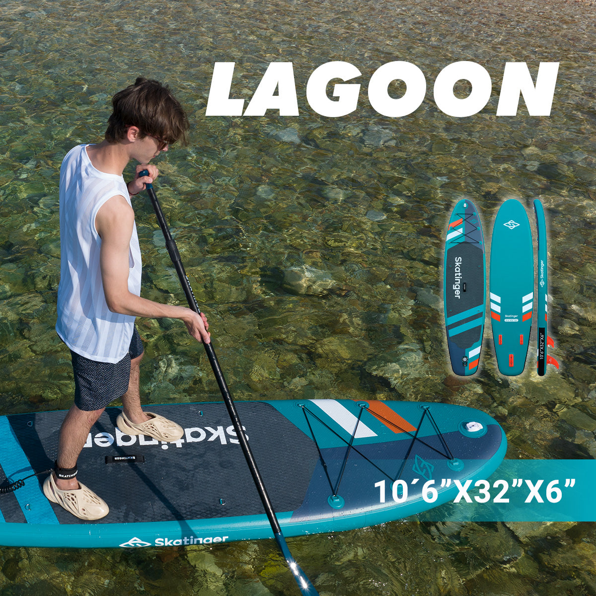 Skatinger Tabla De Remo Inflable Jade, 10´6 Pies X 6 X 32 Pu