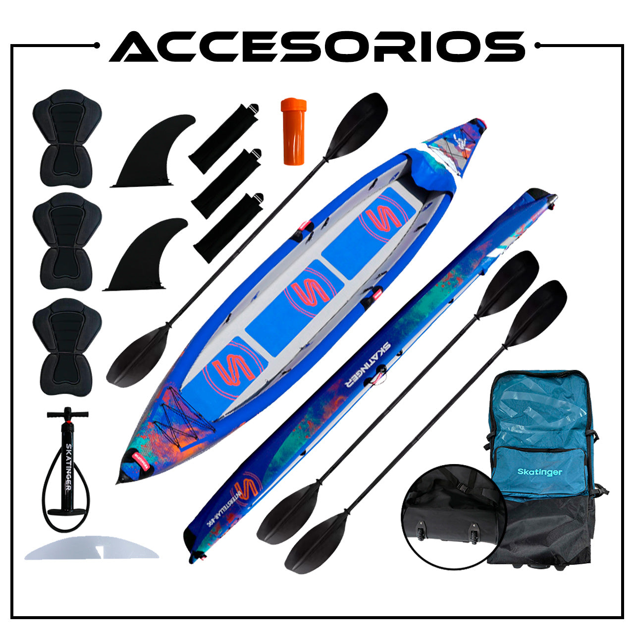 Kayak Inflable Skatinger 490cm 3 Personas + Accesorios