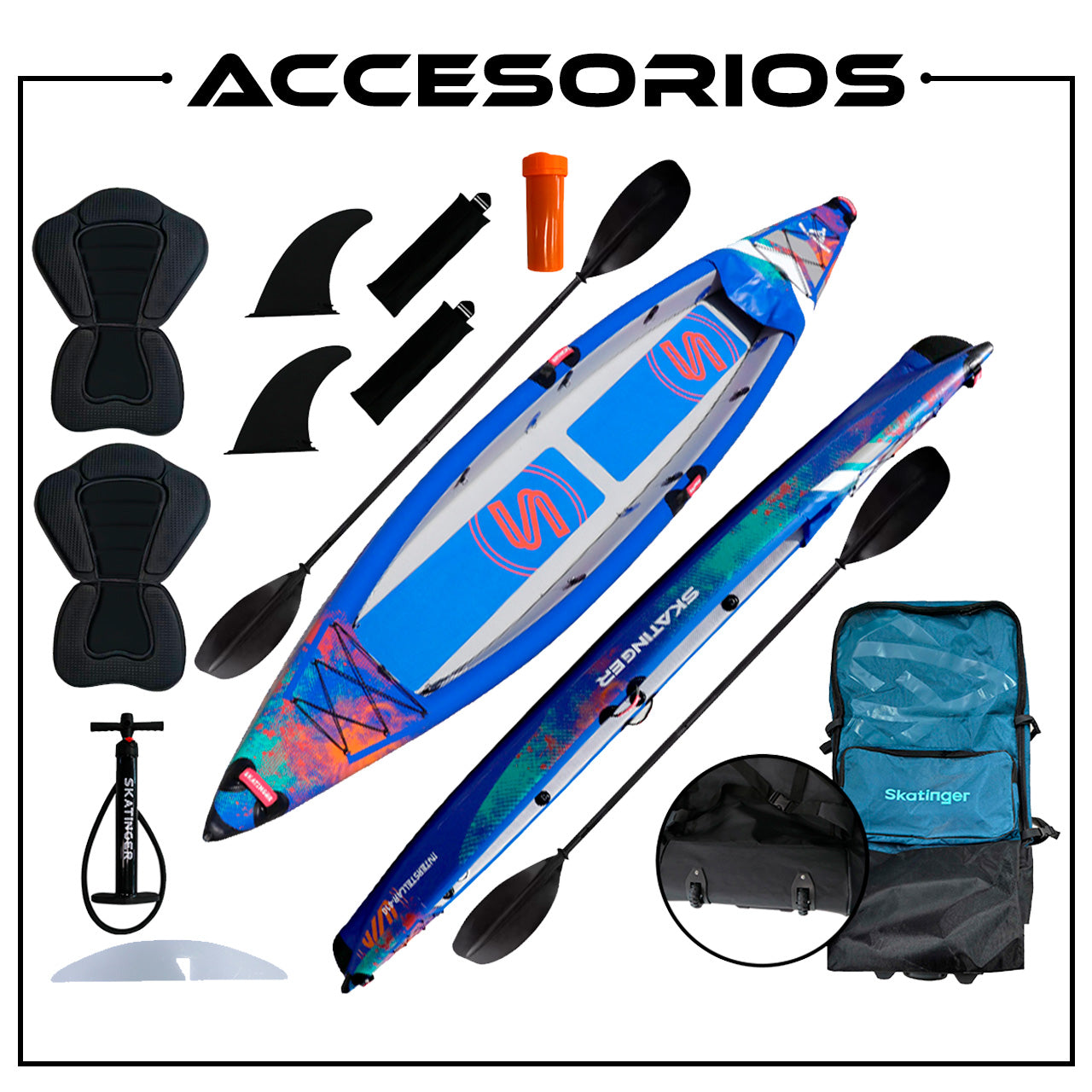 Kayak Inflable Skatinger 410cm 2 Personas + Accesorios