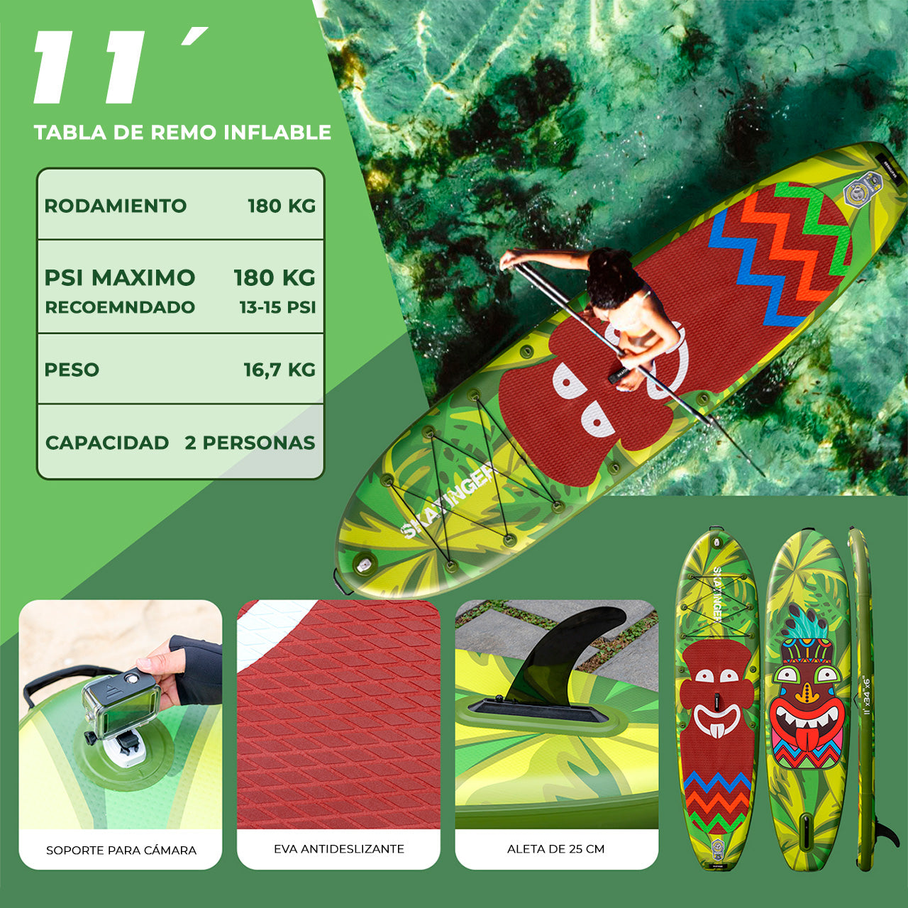Tabla Paddle Inflable Skatinger Crazy Tribe 11 Sup Con Ac