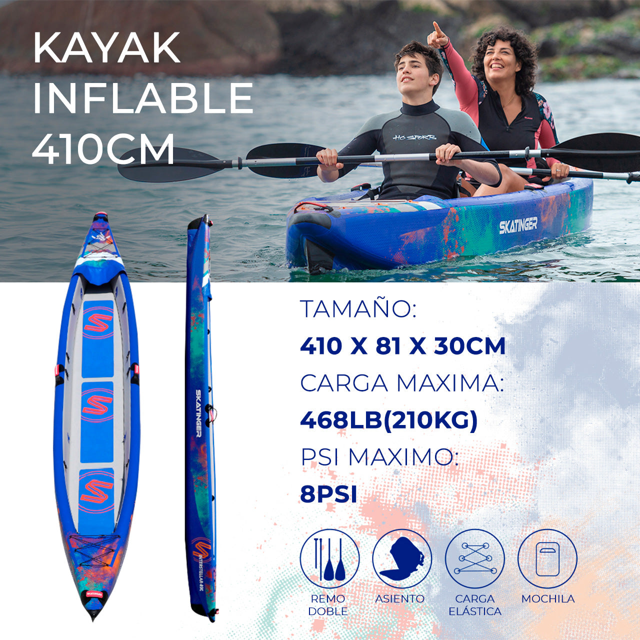 Kayak Inflable Skatinger 410cm 2 Personas + Accesorios