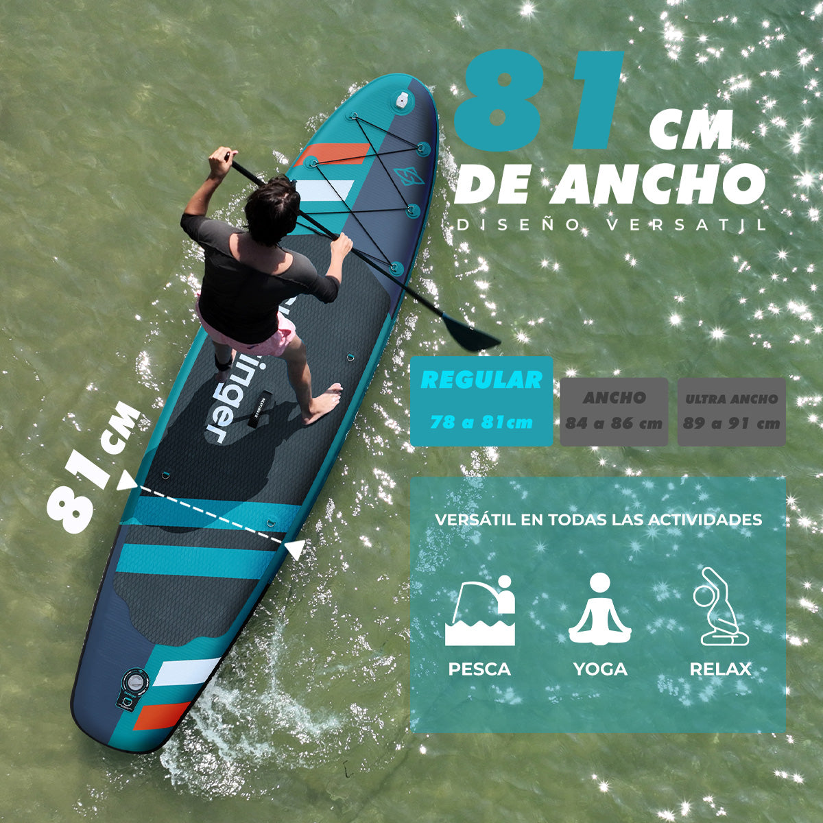 Skatinger Tabla De Remo Inflable Jade, 10´6 Pies X 6 X 32 Pu