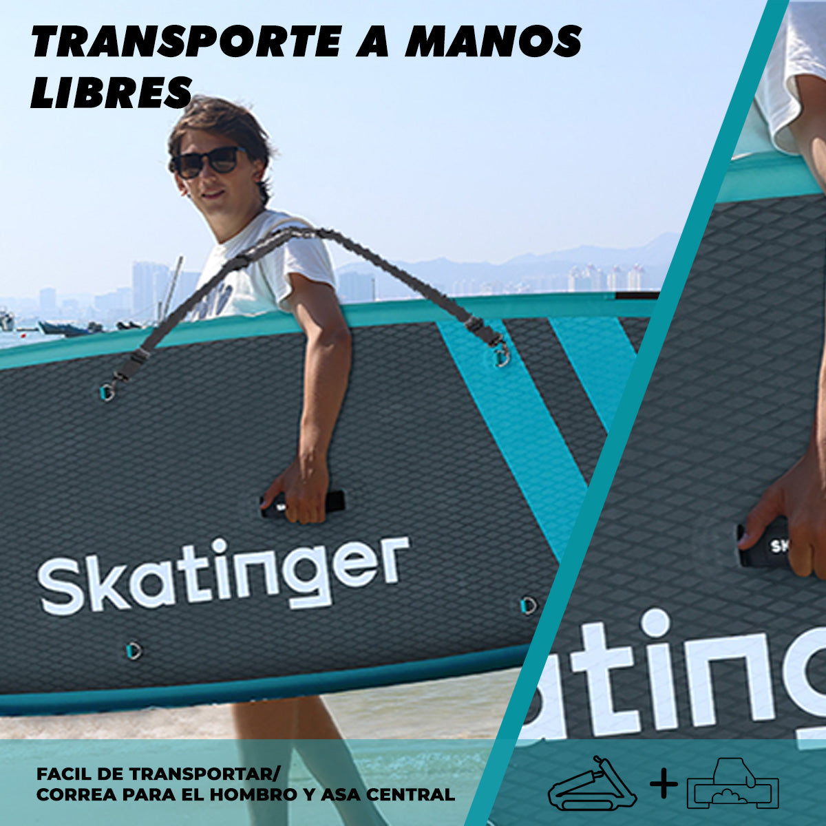 Skatinger Tabla De Remo Inflable Jade, 10´6 Pies X 6 X 32 Pu