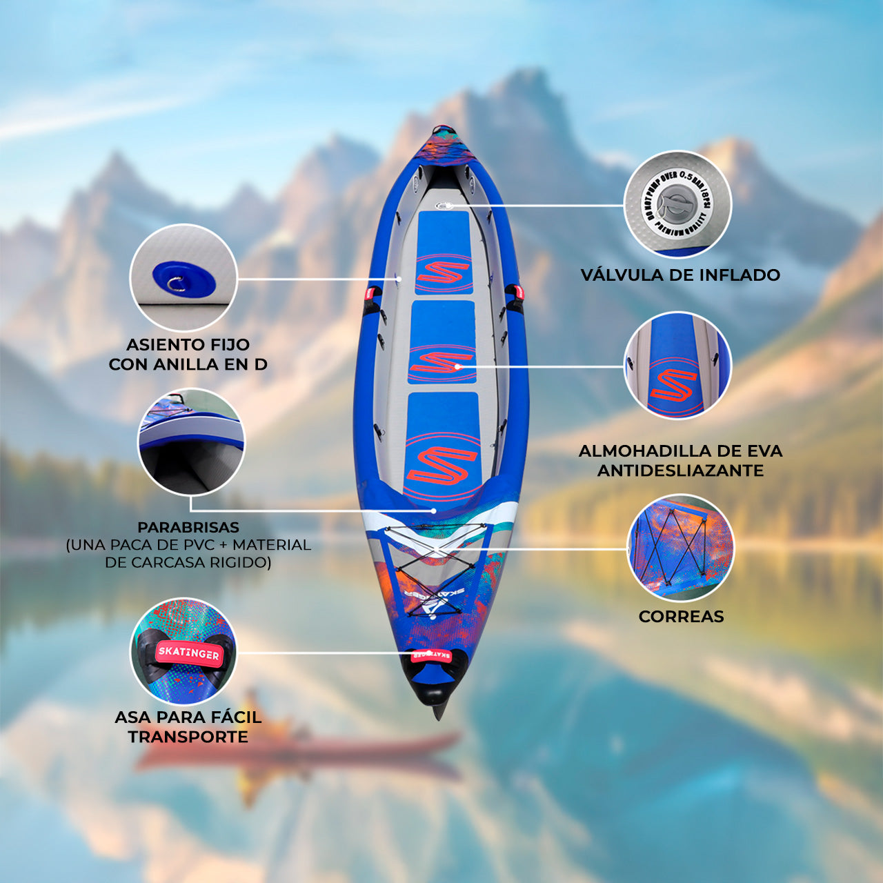 Kayak Inflable Skatinger 490cm 3 Personas + Accesorios