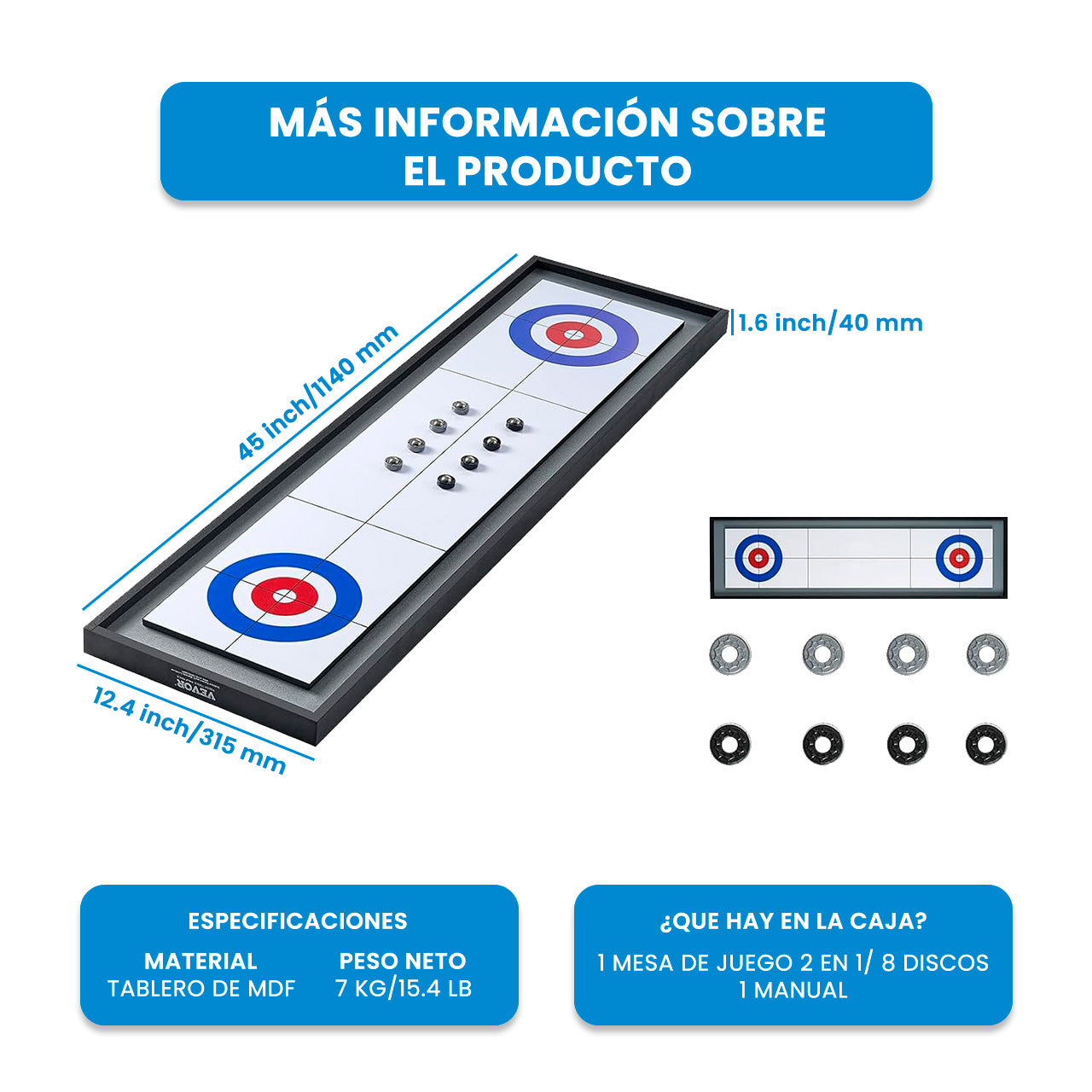 JUEGO TIPO SHUFFLEBOARD Y CURLING 2 EN 1