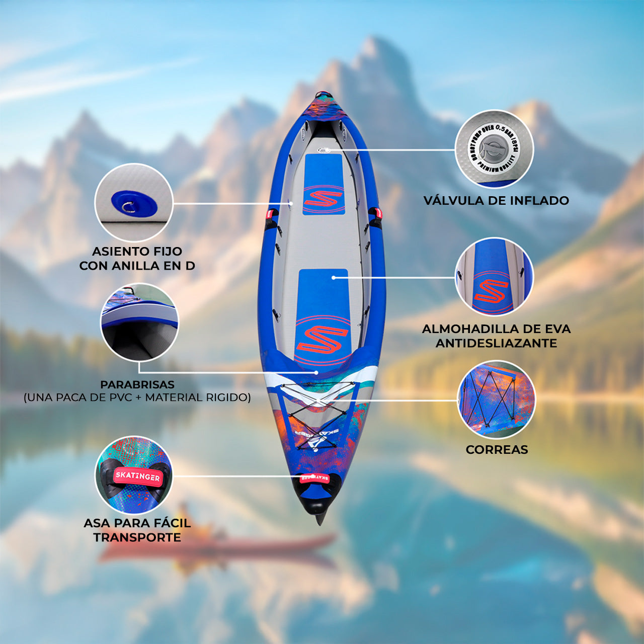 Kayak Inflable Skatinger 410cm 2 Personas + Accesorios