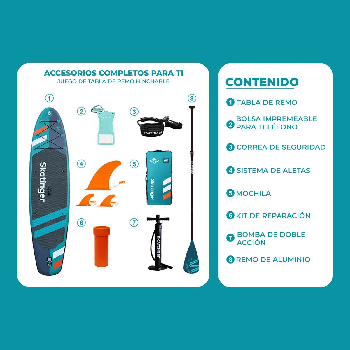 Skatinger Tabla De Remo Inflable Jade, 10´6 Pies X 6 X 32 Pu