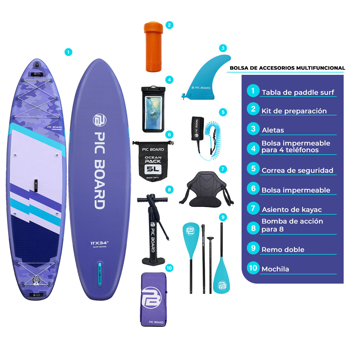 Skatinger | Camouflage 11’ x 34” x 6” Tabla de Remo Inflable