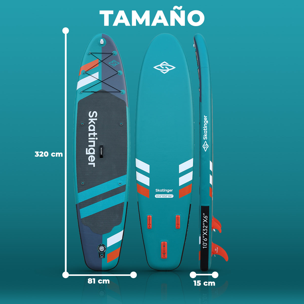 Skatinger Tabla De Remo Inflable Jade, 10´6 Pies X 6 X 32 Pu