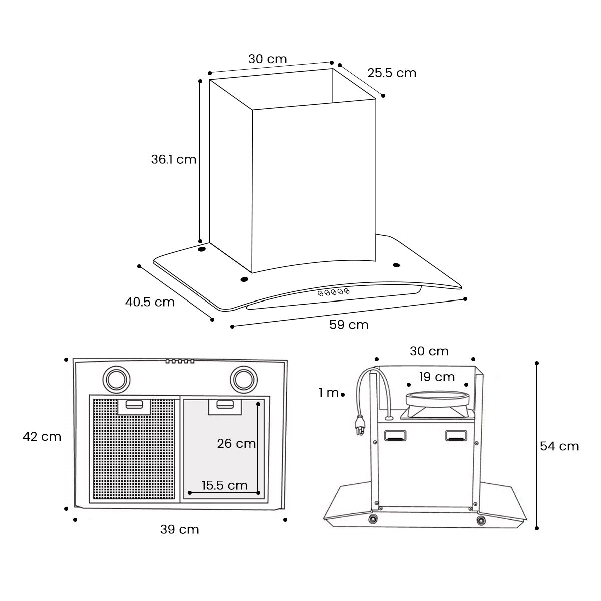 Campana extractora Mia Cuccina Acero inox y Vidro H1 60cm
