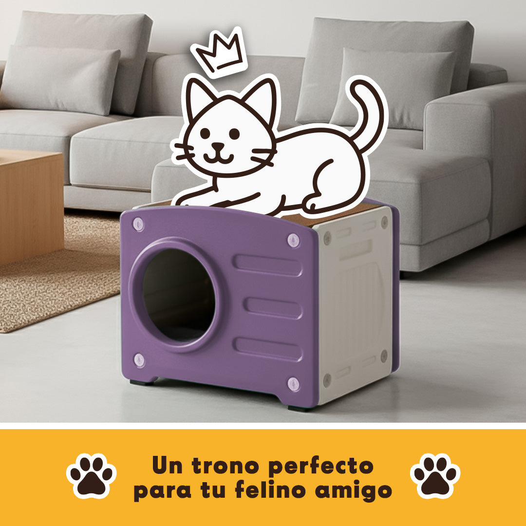Casa y Cama De Plástico para Gato con Rascador