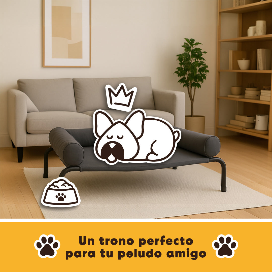 Cama Elevada para perro con colchón, gris