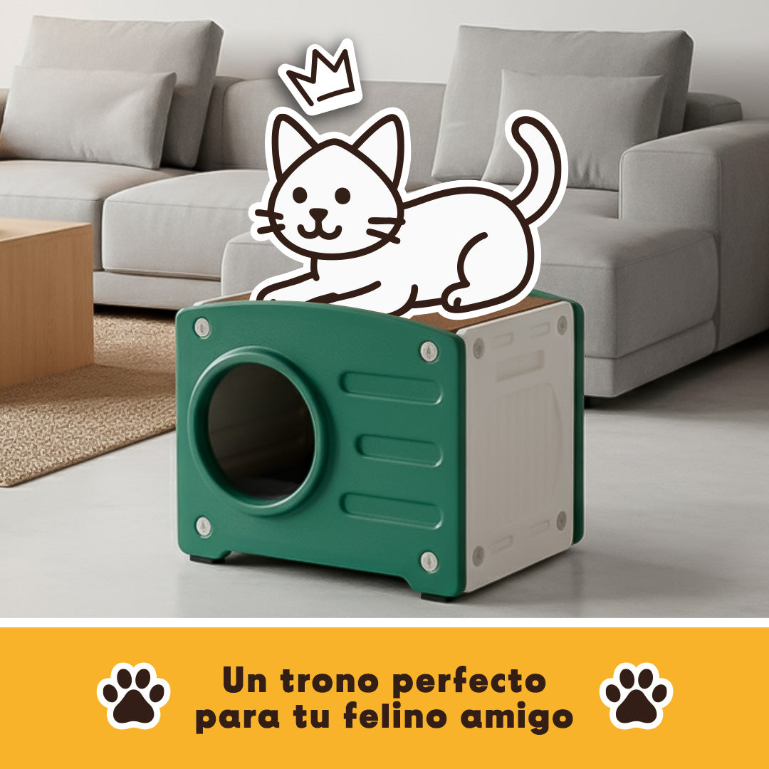 Casa y Cama De Plástico para Gato con Rascador