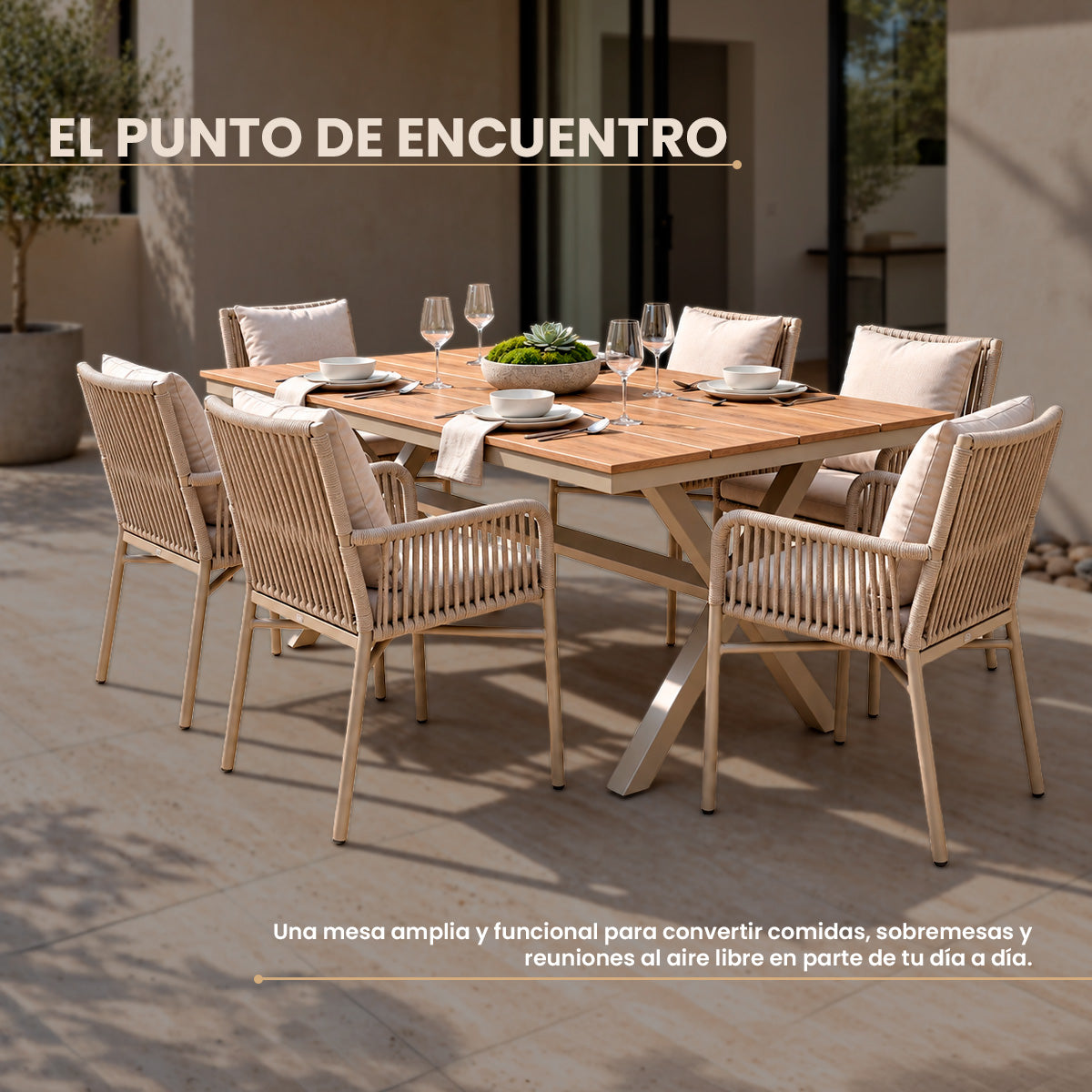 Mesa de Comedor de Aluminio con Plástico Timber para Exterior