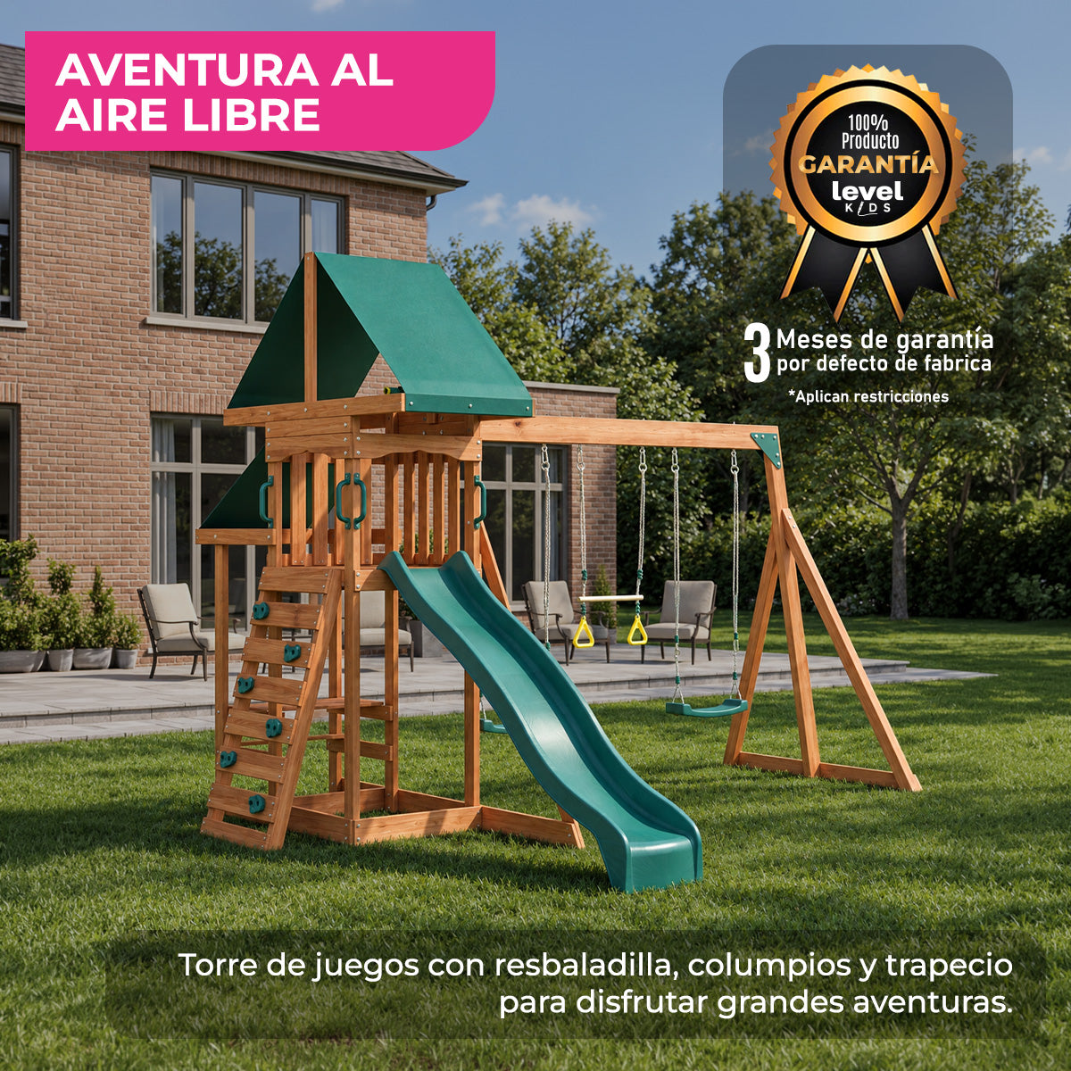 Castillo Infantil Aventura con Columpios y Resbaladilla