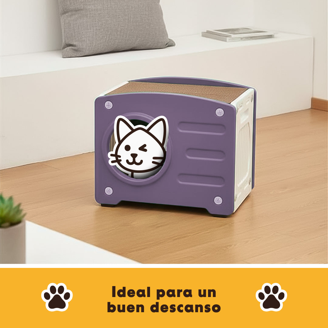 Casa y Cama De Plástico para Gato con Rascador
