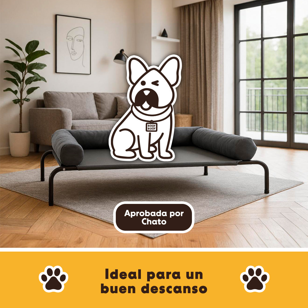 Cama Elevada para perro con colchón, gris