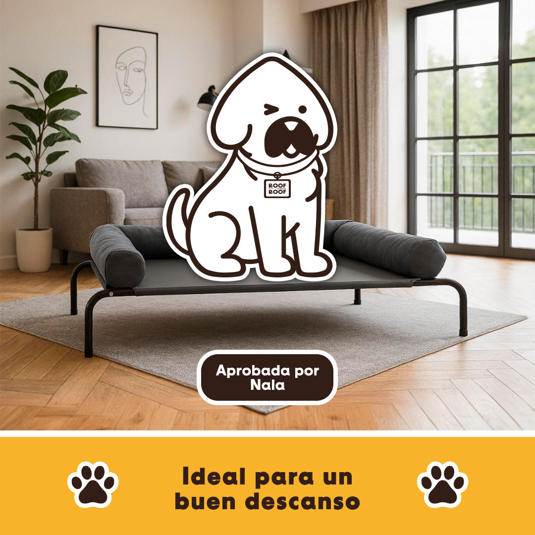Cama Elevada para perro con colchón, gris