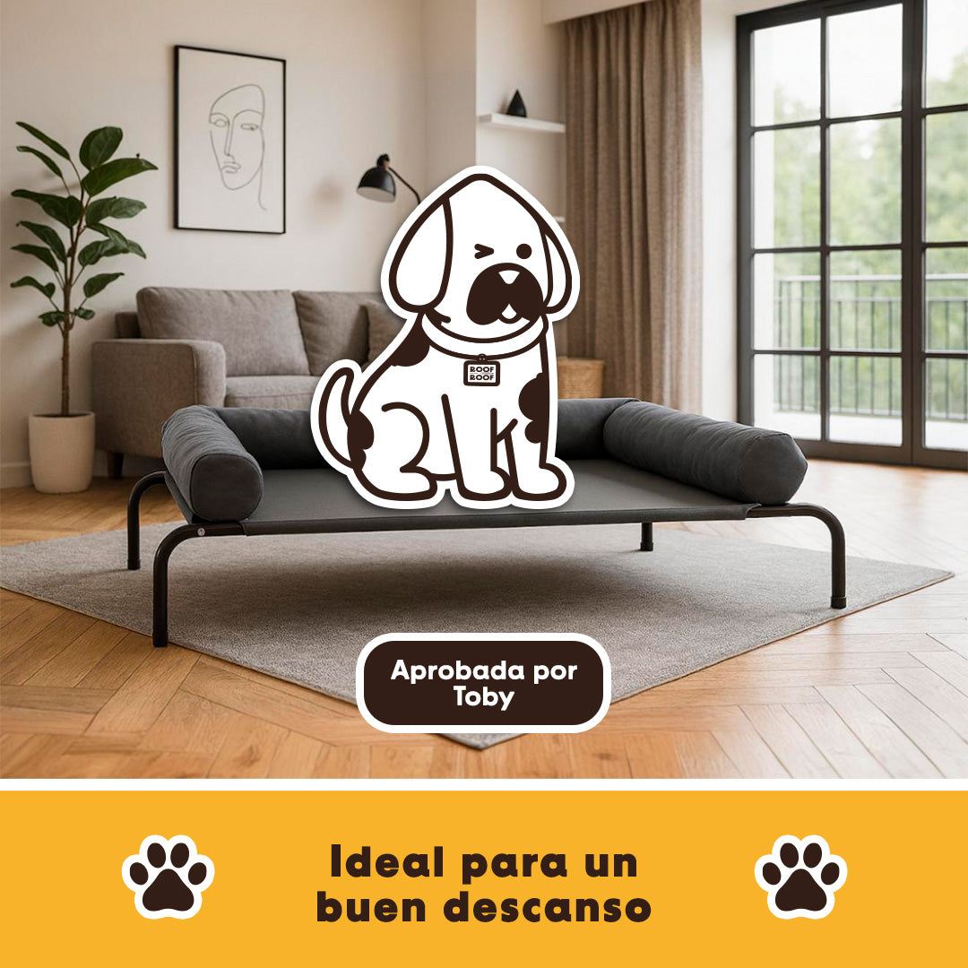Cama Elevada para perro con colchón, gris