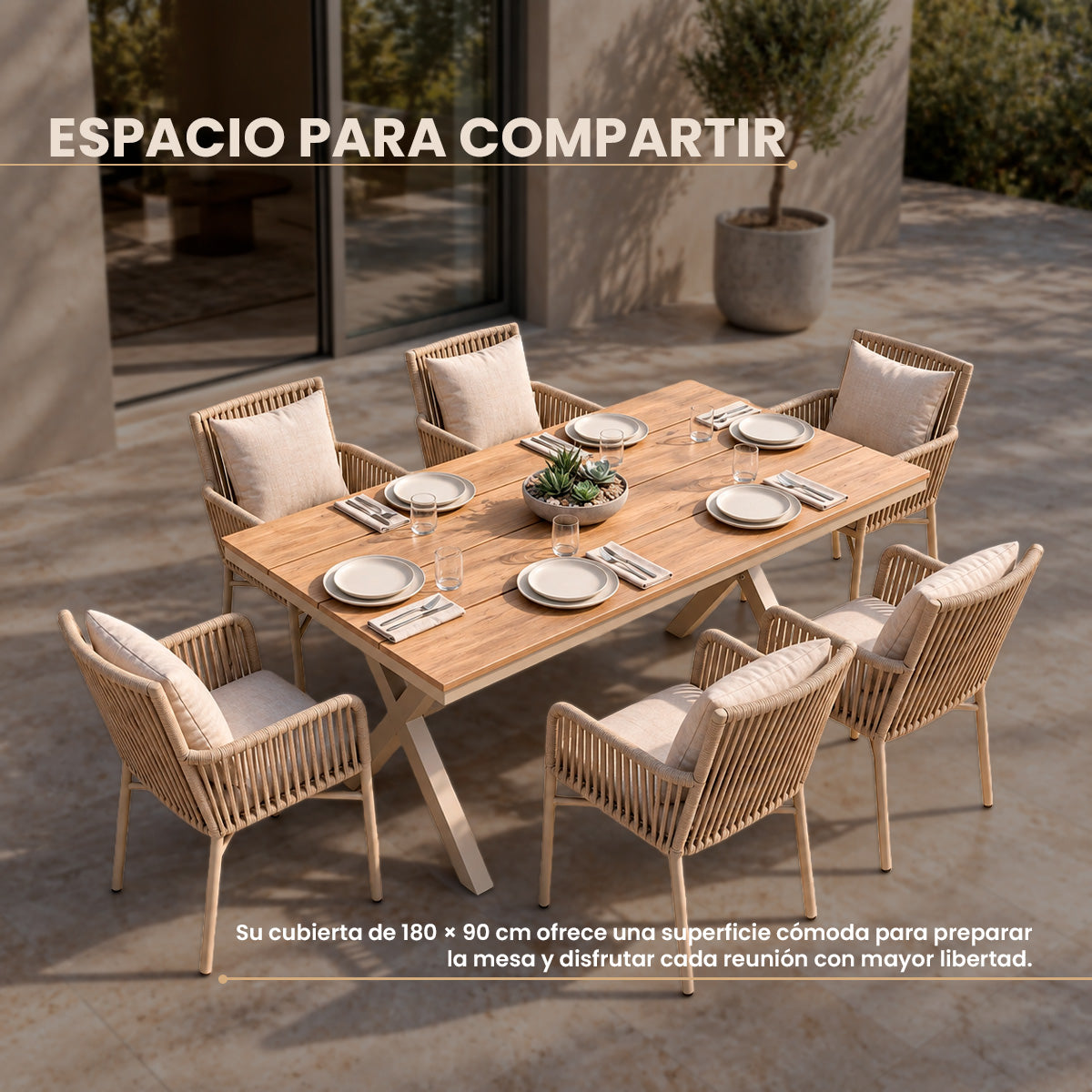 Mesa de Comedor de Aluminio con Plástico Timber para Exterior
