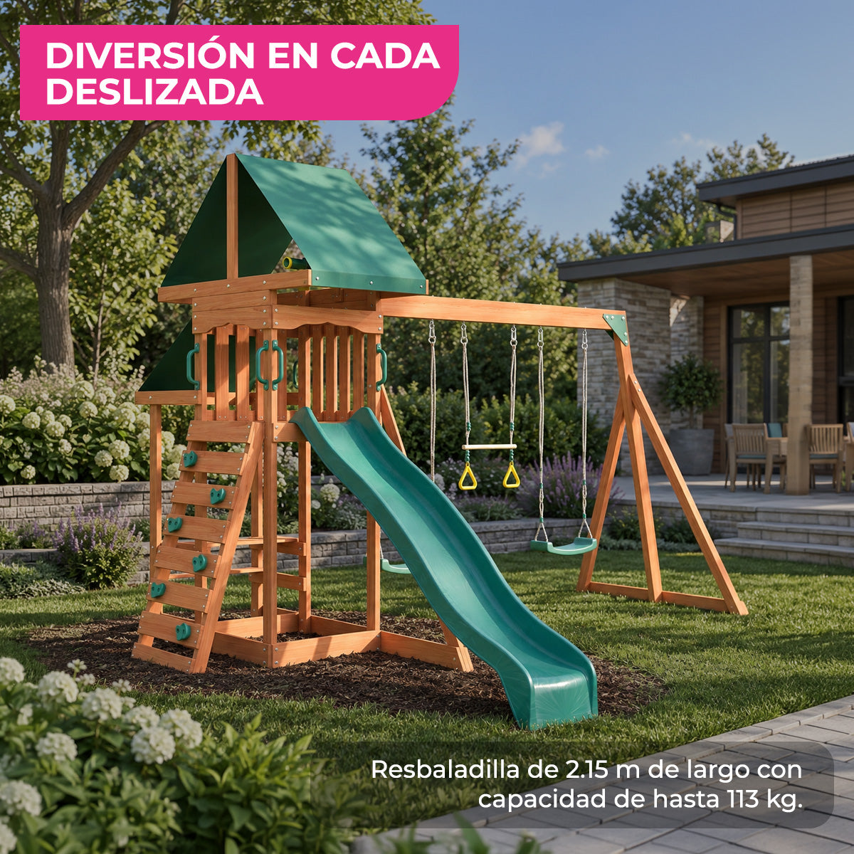 Castillo Infantil Aventura con Columpios y Resbaladilla