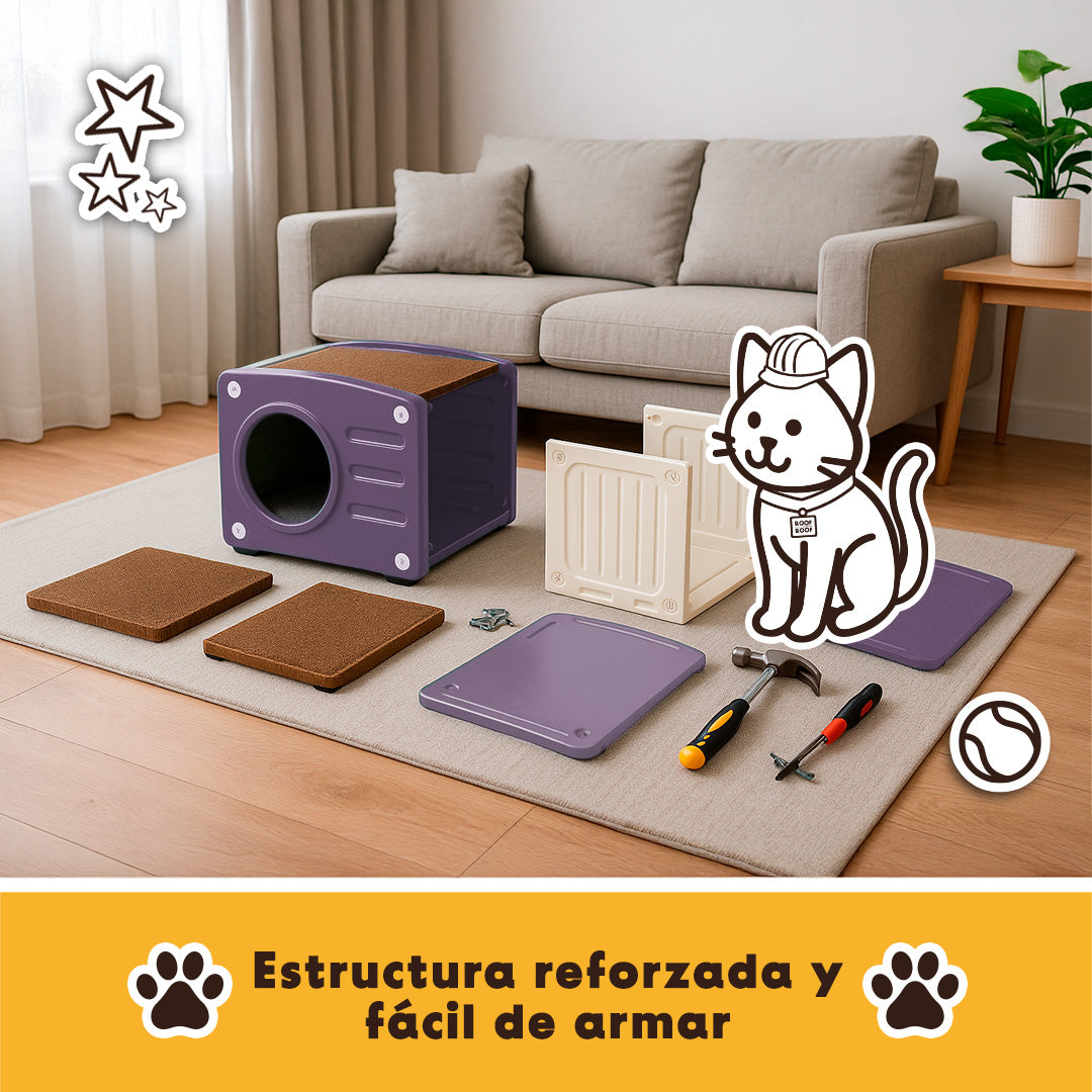 Casa y Cama De Plástico para Gato con Rascador