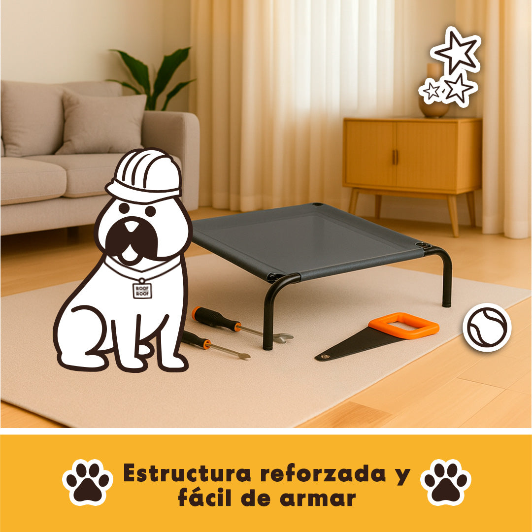 Cama Elevada para perro con colchón, gris