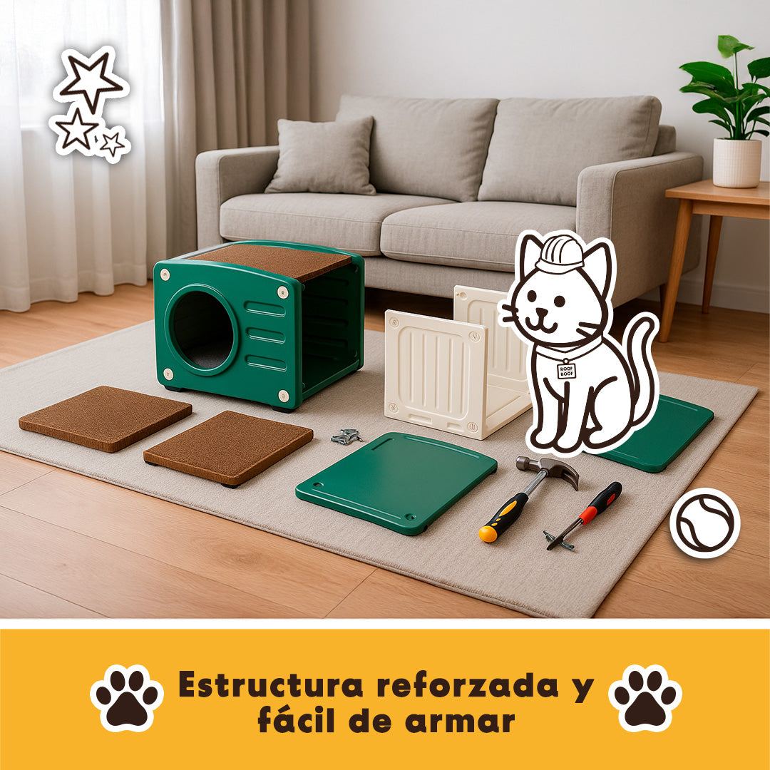 Casa y Cama De Plástico para Gato con Rascador