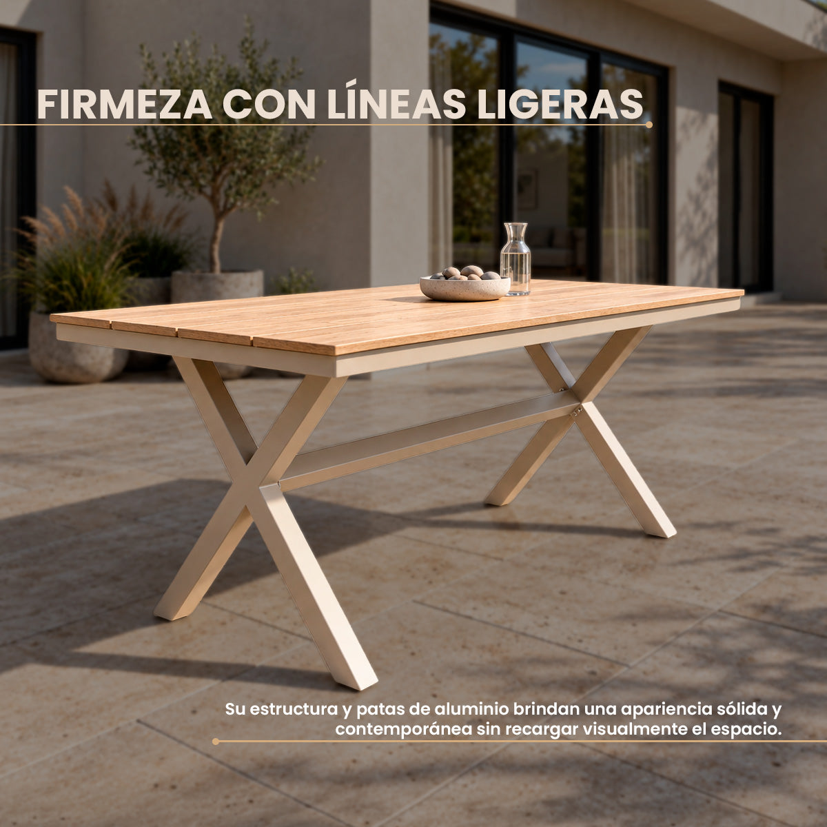 Mesa de Comedor de Aluminio con Plástico Timber para Exterior