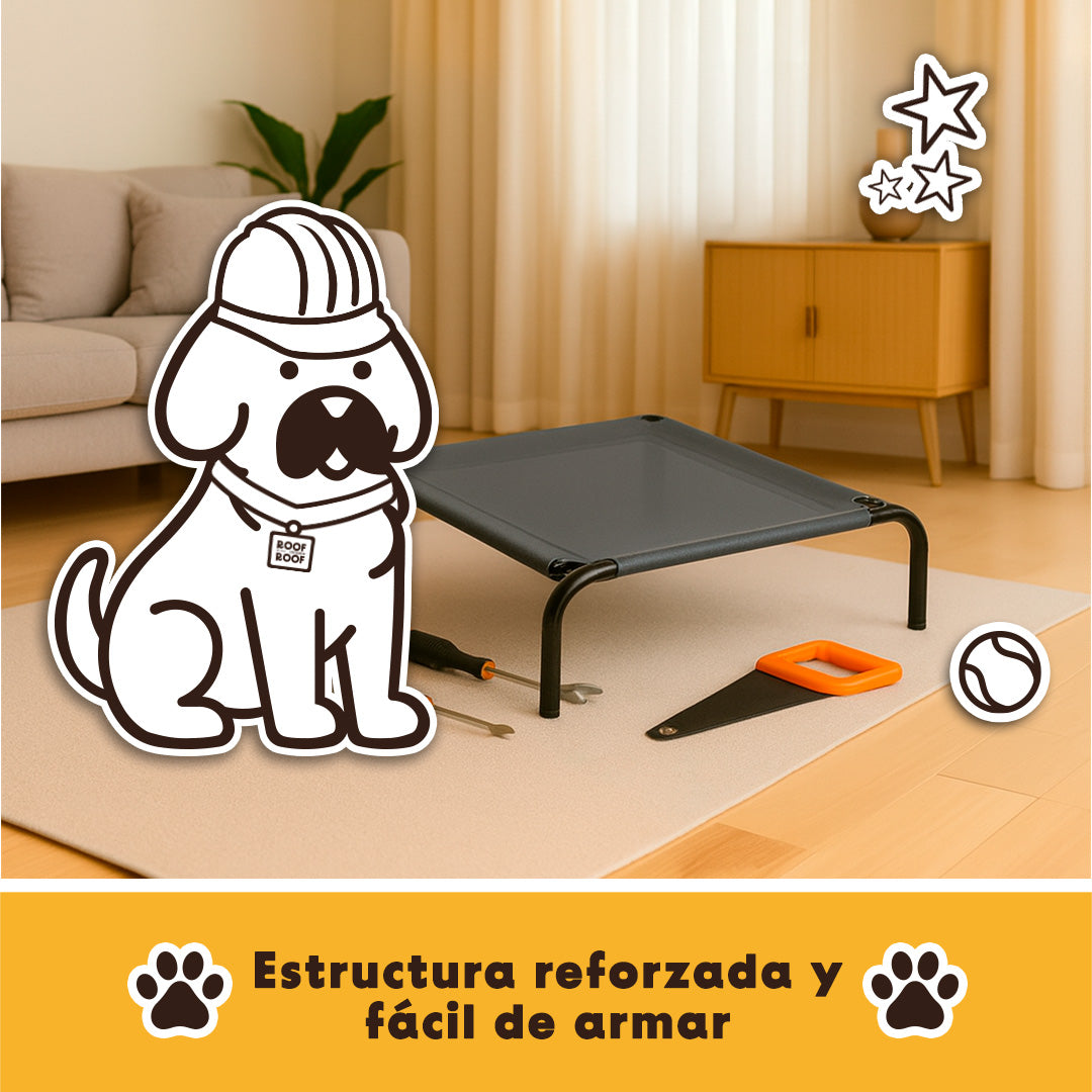 Cama Elevada para perro con colchón, gris