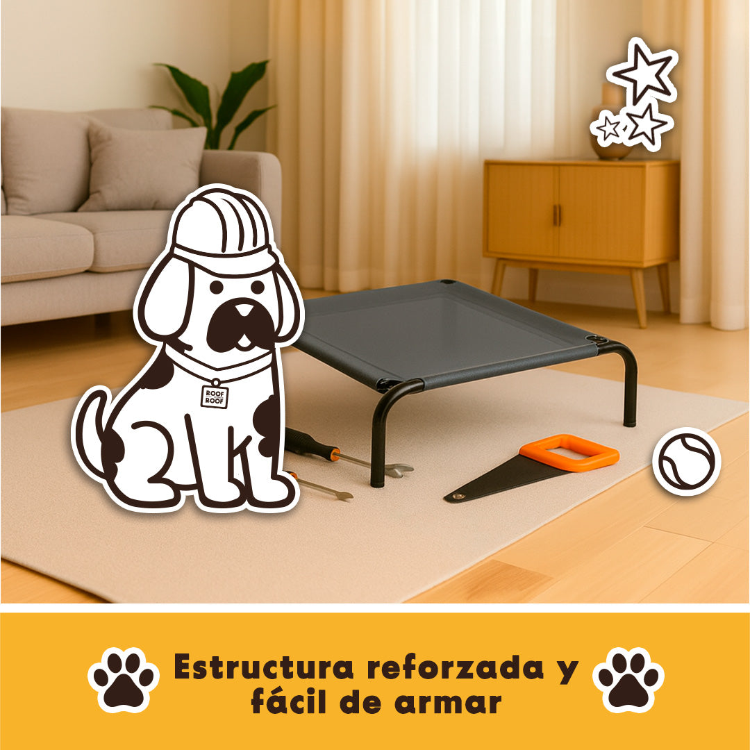 Cama Elevada para perro con colchón, gris