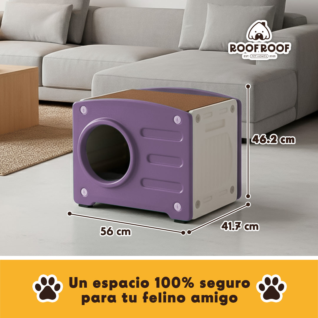 Casa y Cama De Plástico para Gato con Rascador