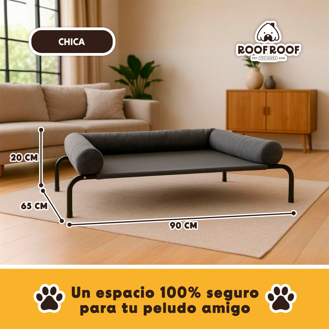 Cama Elevada para perro con colchón, gris