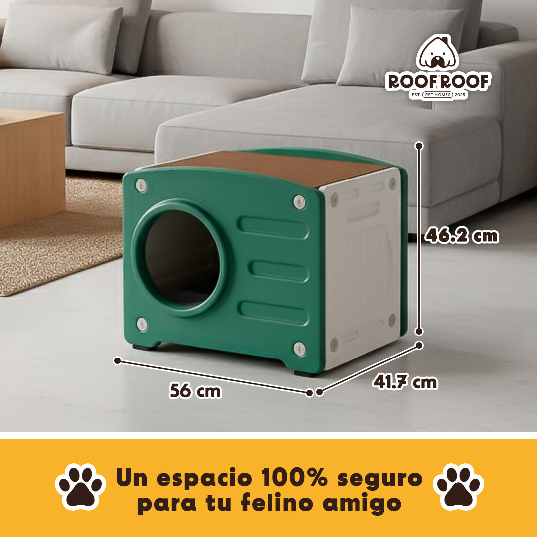 Casa y Cama De Plástico para Gato con Rascador