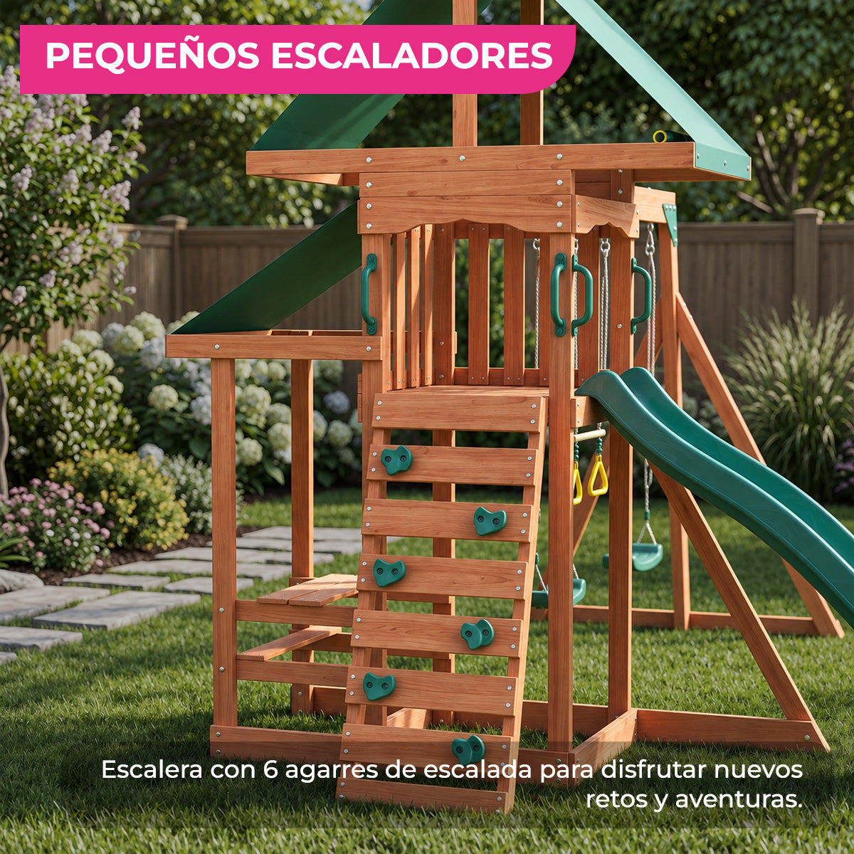 Castillo Infantil Aventura con Columpios y Resbaladilla