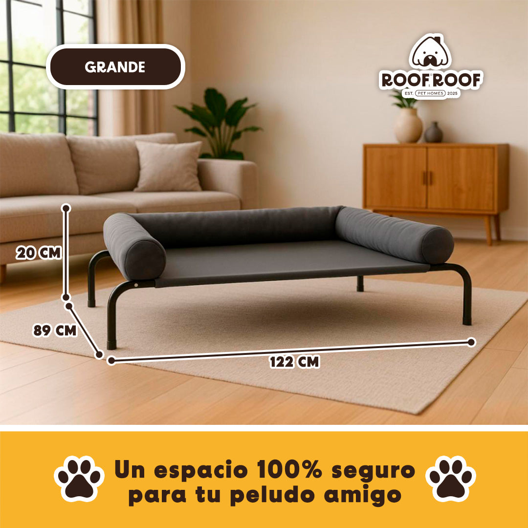 Cama Elevada para perro con colchón, gris