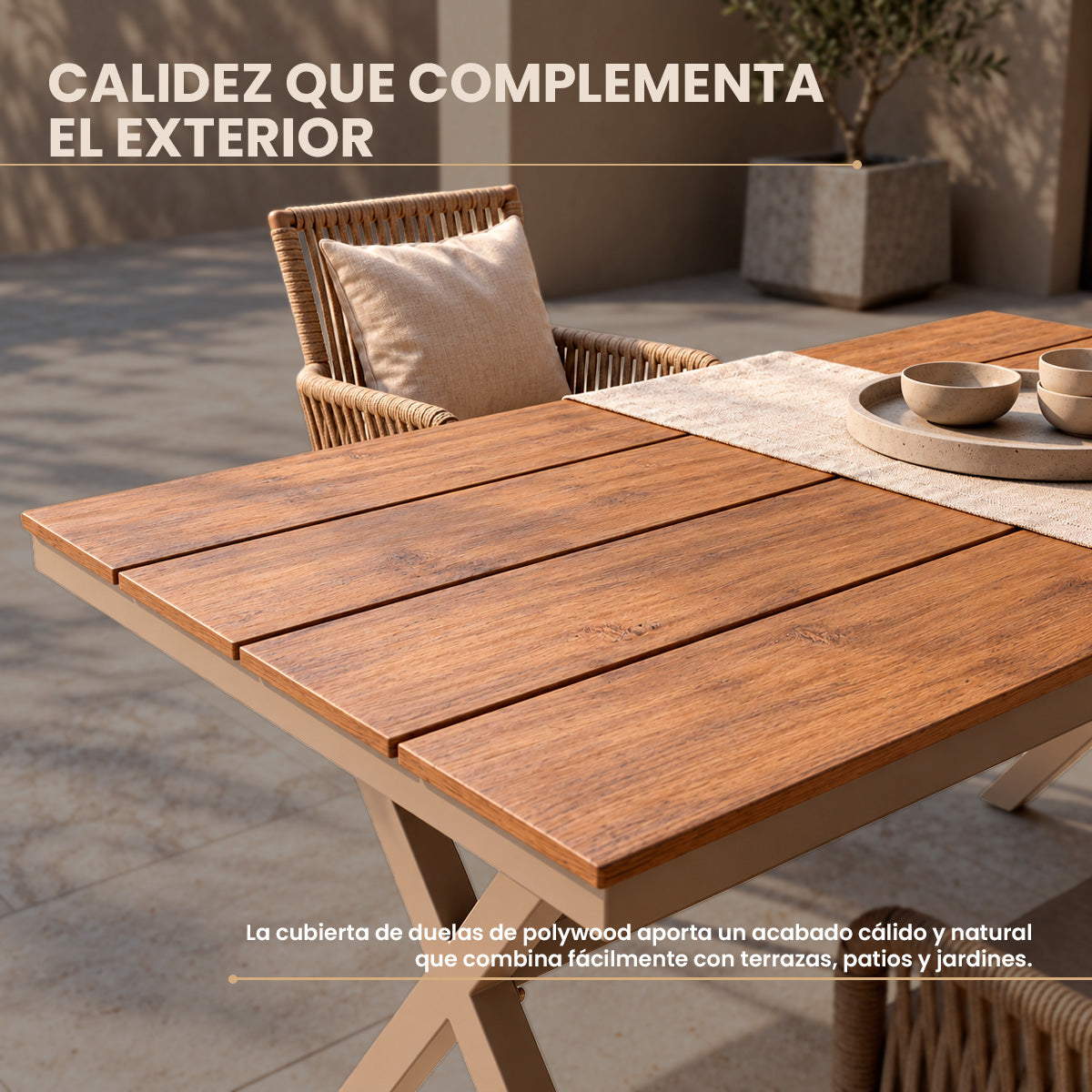 Mesa de Comedor de Aluminio con Plástico Timber para Exterior
