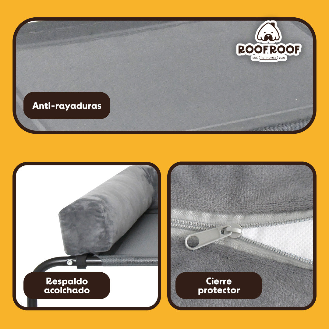 Cama Elevada para perro con colchón, gris