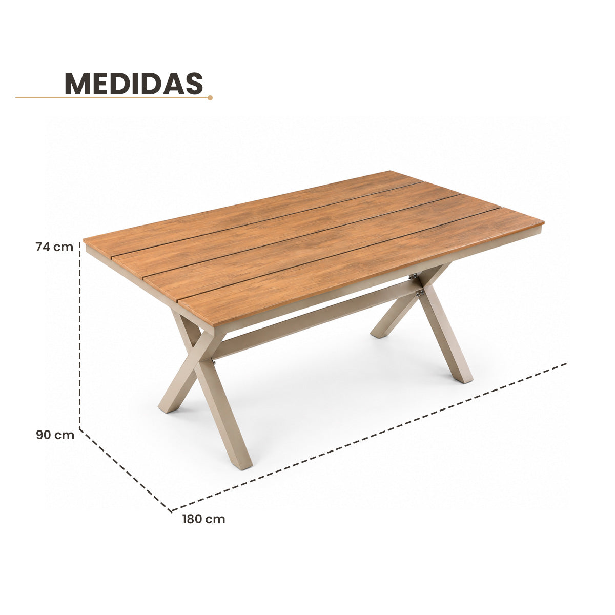 Mesa de Comedor de Aluminio con Plástico Timber para Exterior