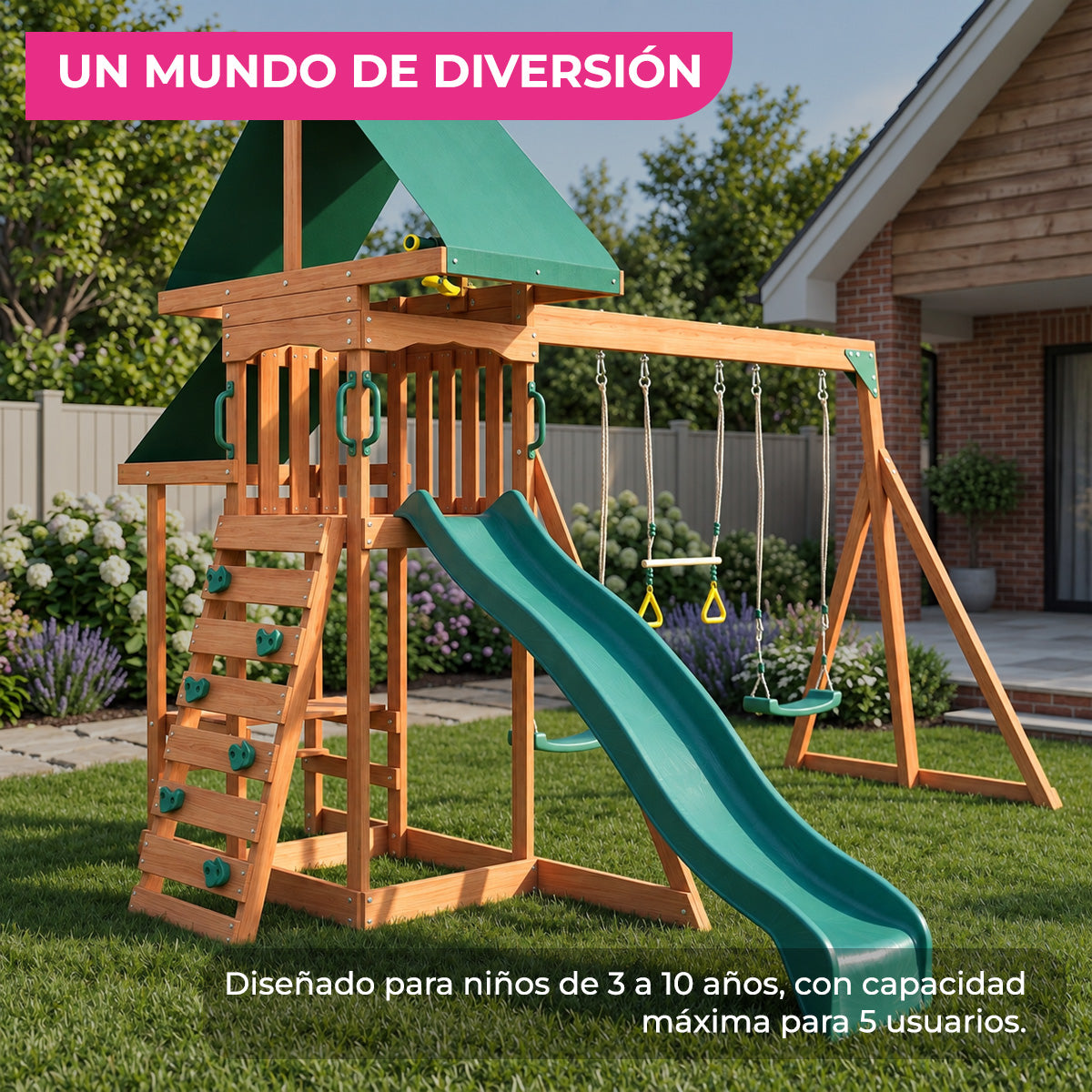 Castillo Infantil Aventura con Columpios y Resbaladilla