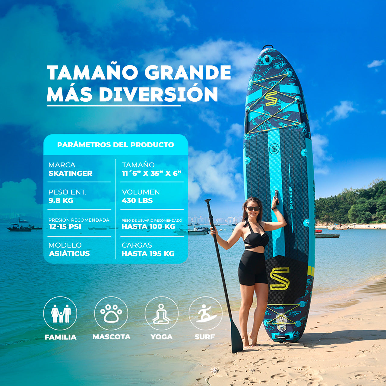 Paddle Board Inflable Asiaticus 11’6” con Accesorios