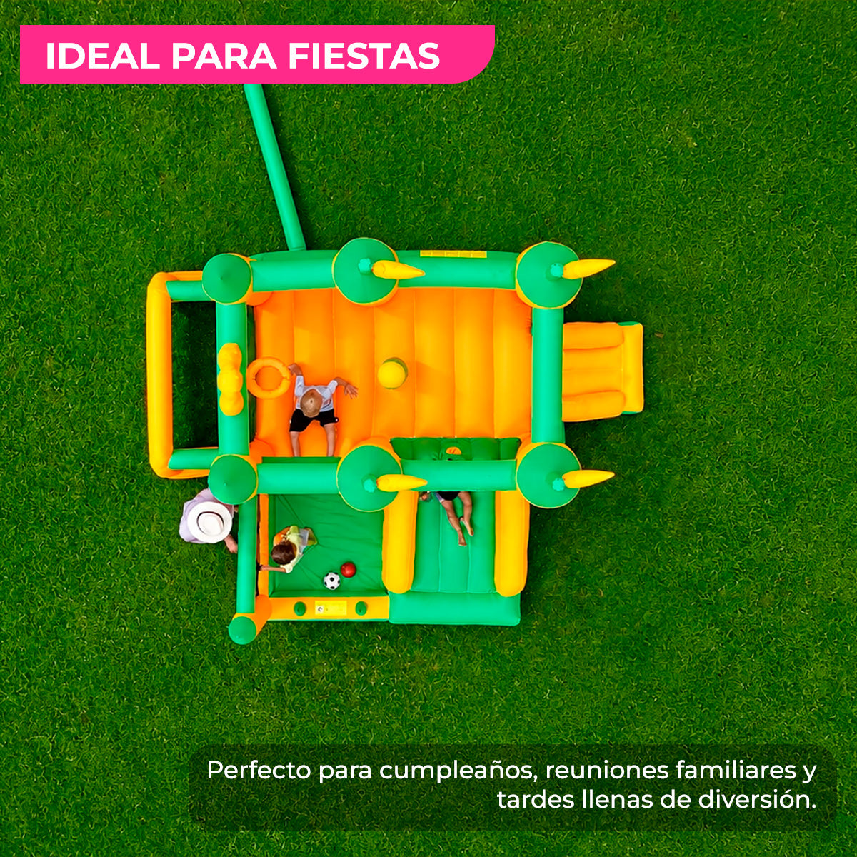 Brincolín Inflable Infantil Grande Banderín con Soplador 450W para Jardín y Fiestas