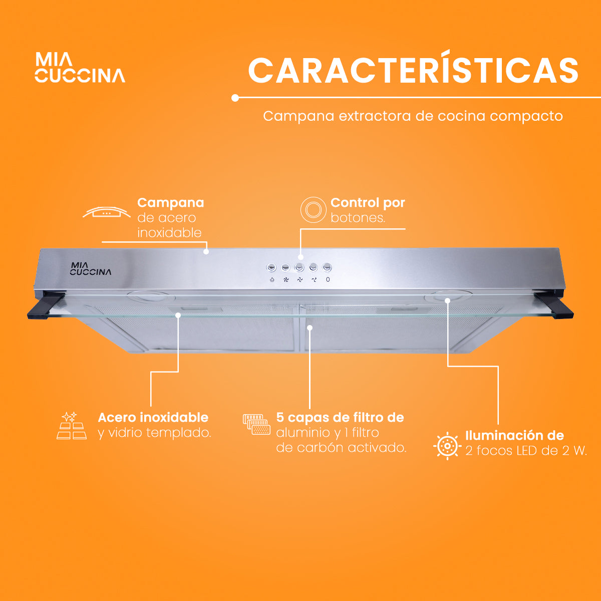 Campana extractora | Acero Inoxidable Plana