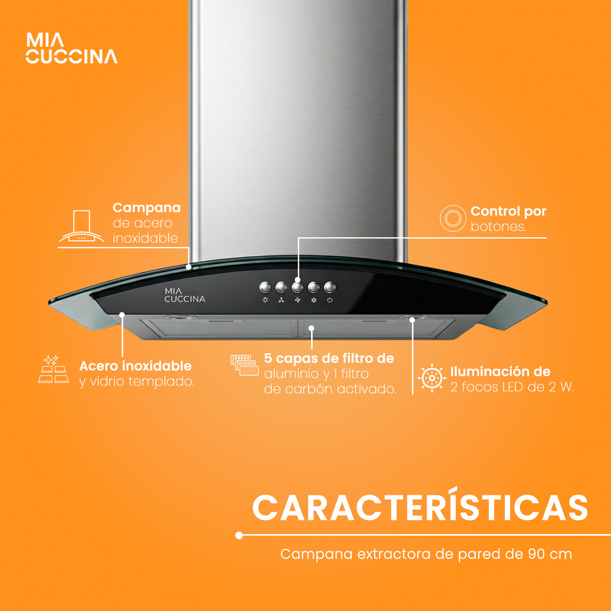 Campana extractora | Acero Inoxidable y Vidrio