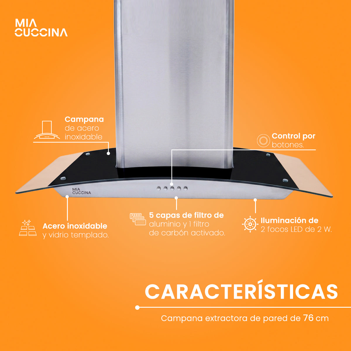 Campana extractora | Acero Inoxidable y Vidrio