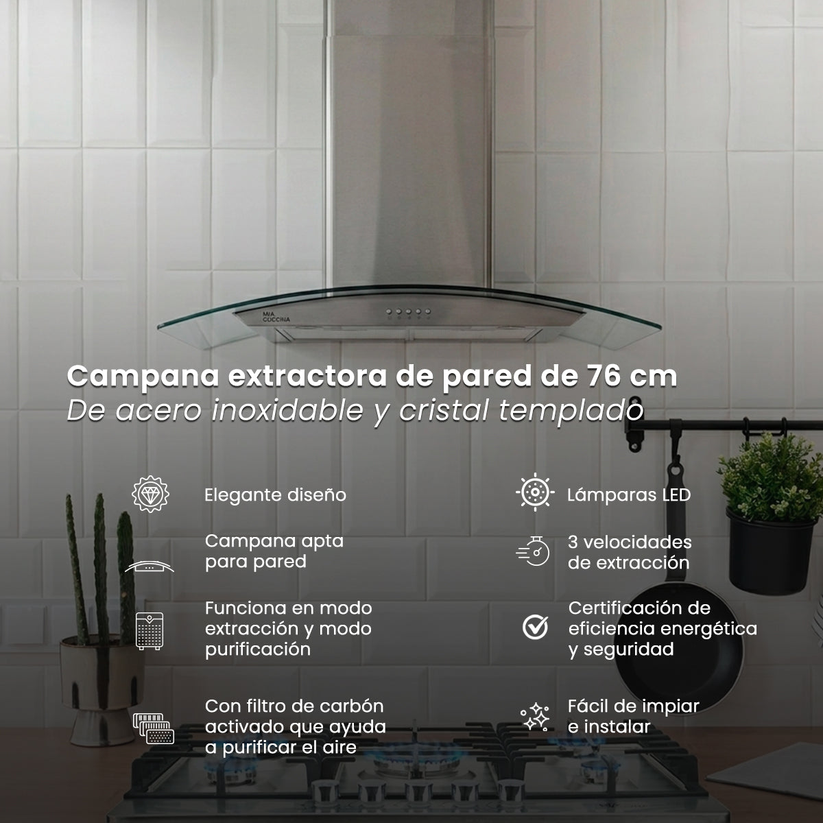 Campana extractora | Acero Inoxidable y Vidrio