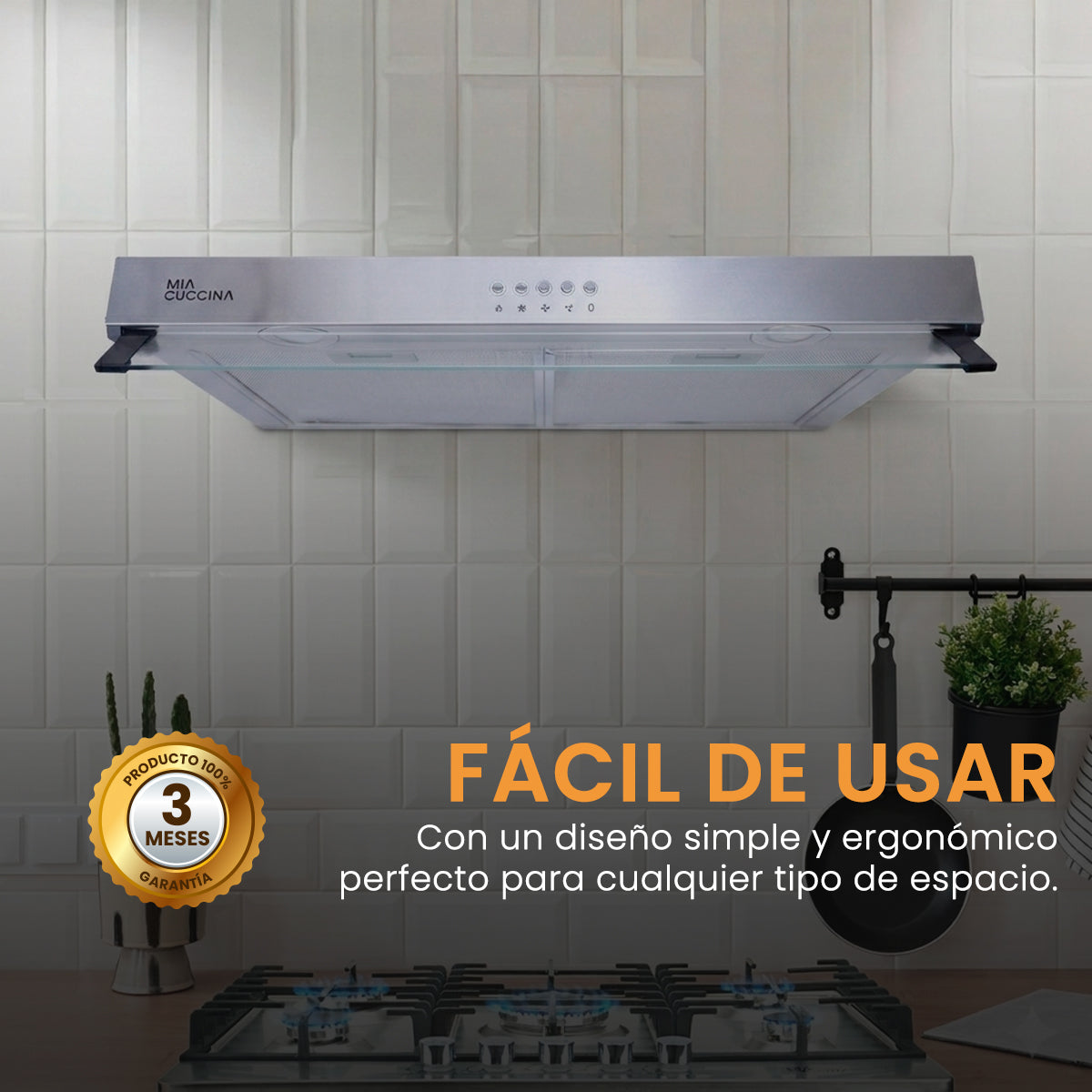 Campana Tipo Pana de Acero Inoxidable con Extractor de Cocina