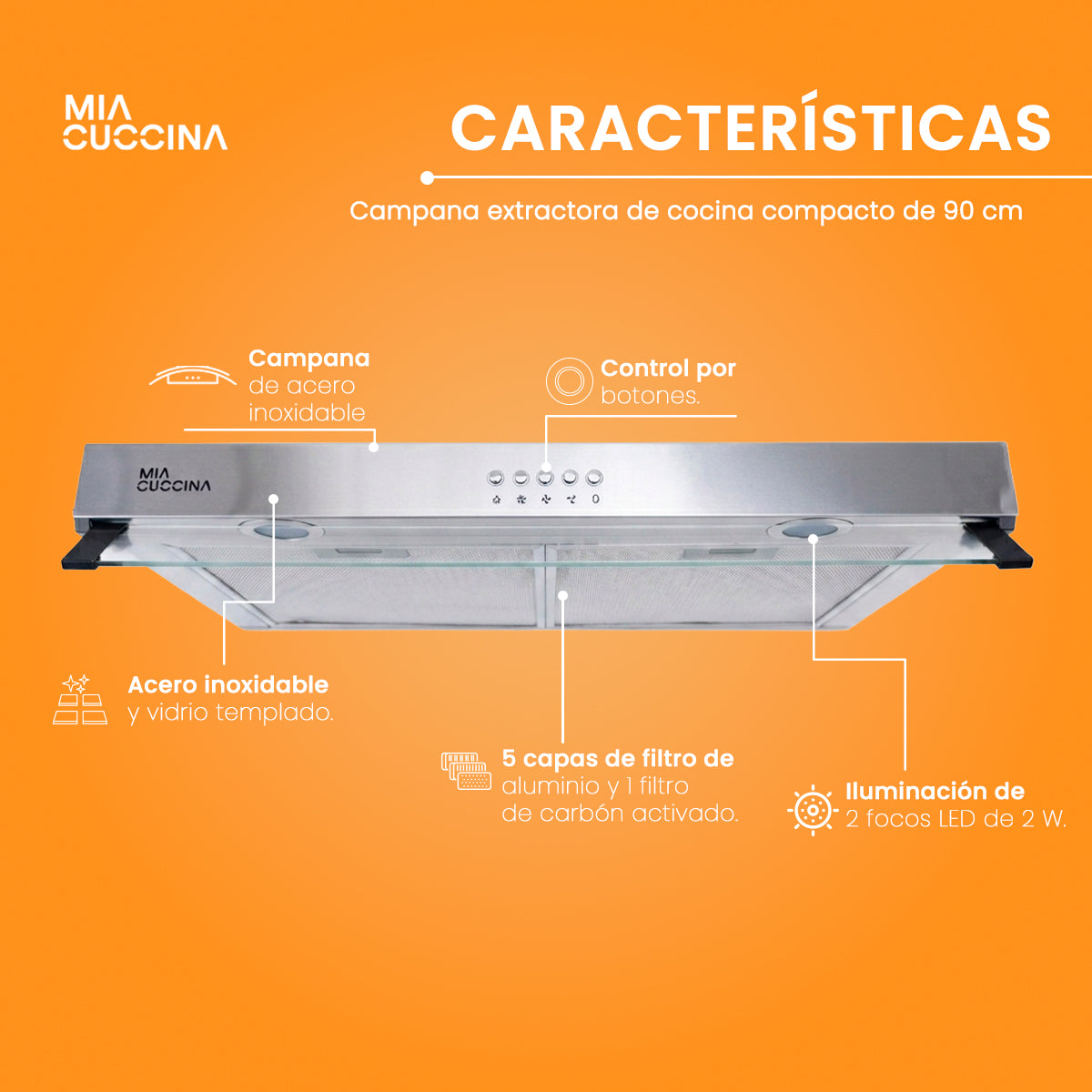 Campana extractora | Acero Inoxidable Plana