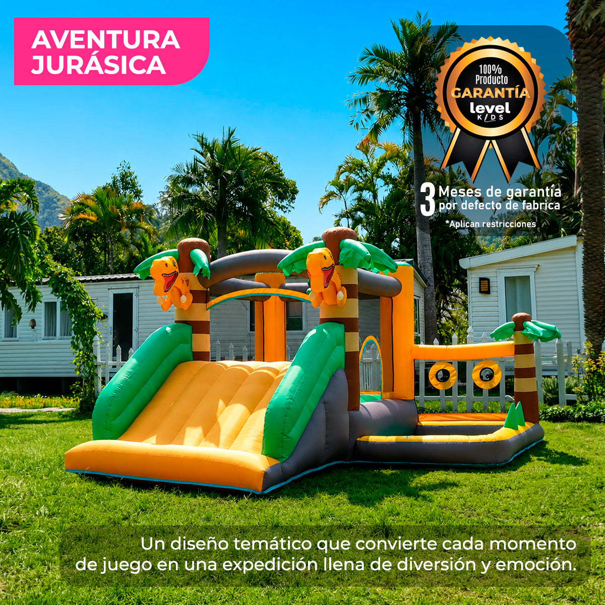 Brincolín Inflable Infantil Dinosafari con Soplador 350W y Accesorios para Jardín