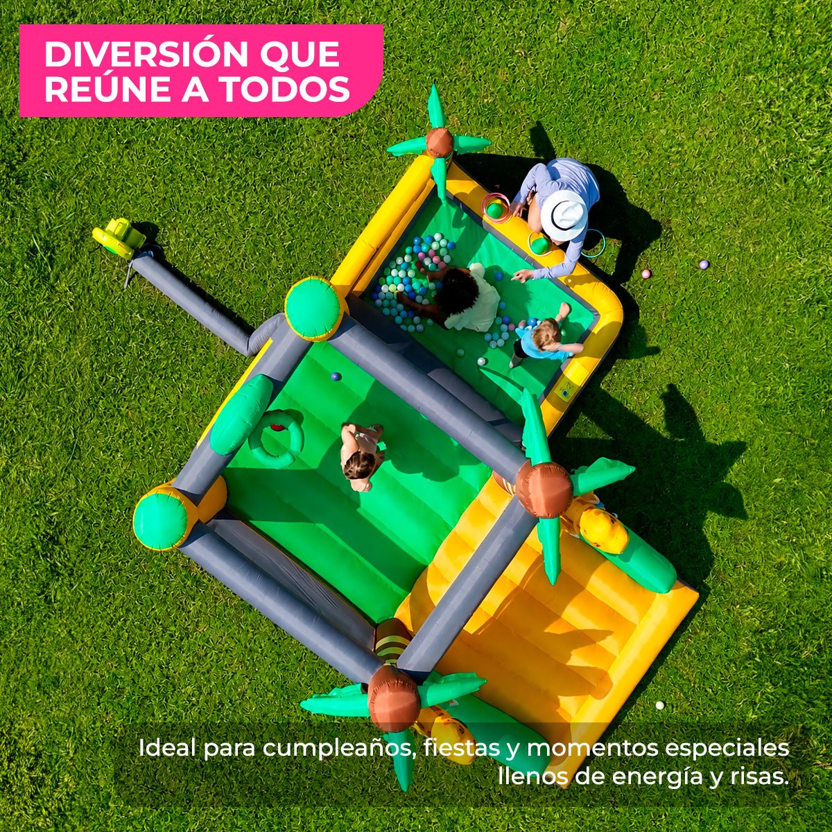 Brincolín Inflable Infantil Dinosafari con Soplador 350W y Accesorios para Jardín